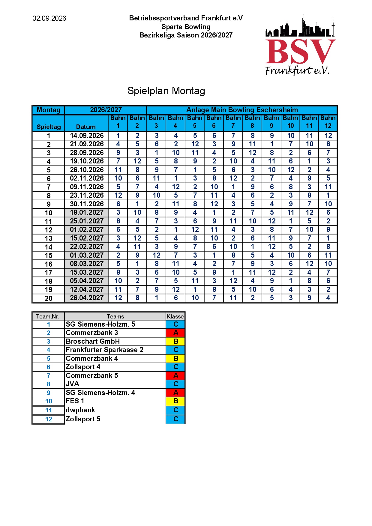 Spielplan Liga Montag 2026 2027 V01